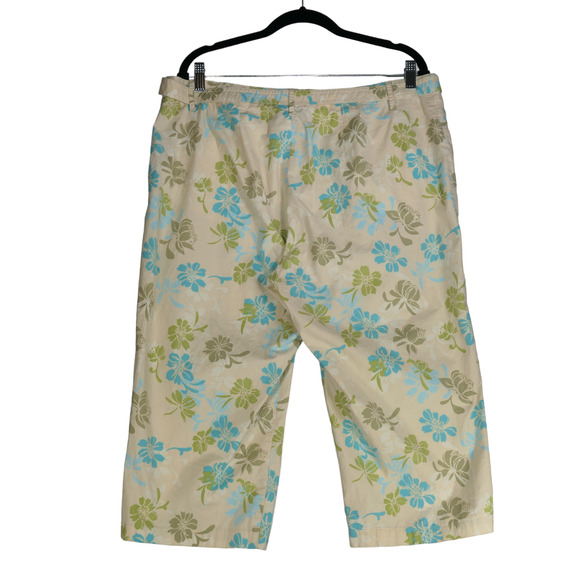 Venezia Yellow Capri Pants Floral Womens Size 18 36 x 19 Stretch Belted Pockets - Picture 7 of 8